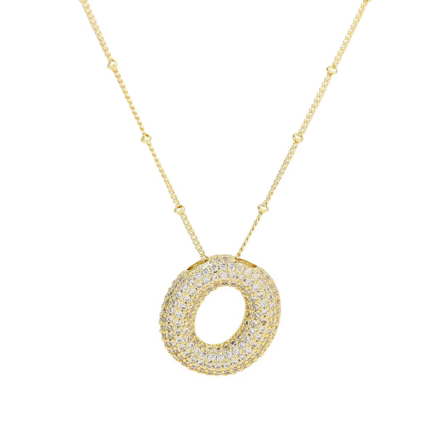 Initial CZ Balloon Bubble 18K Gold Necklace