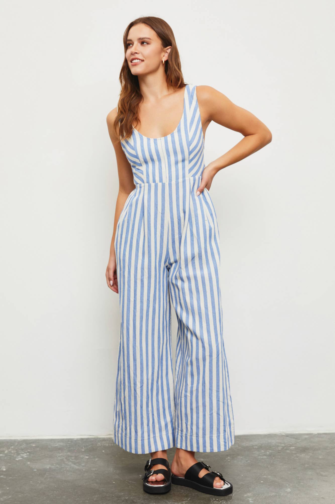 Tie Back Stripe Jumpsuit