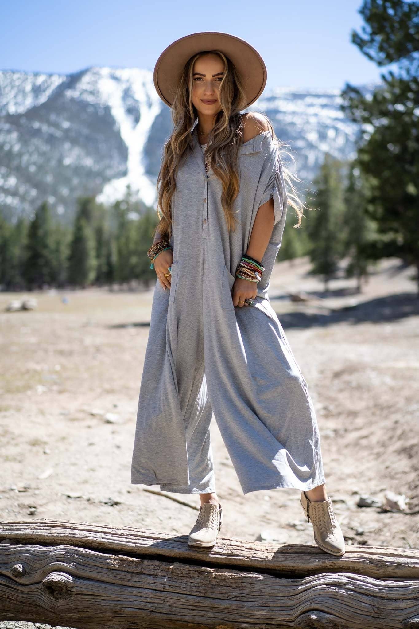 Stevie Wide Leg Jumpsuit - Heather Gray