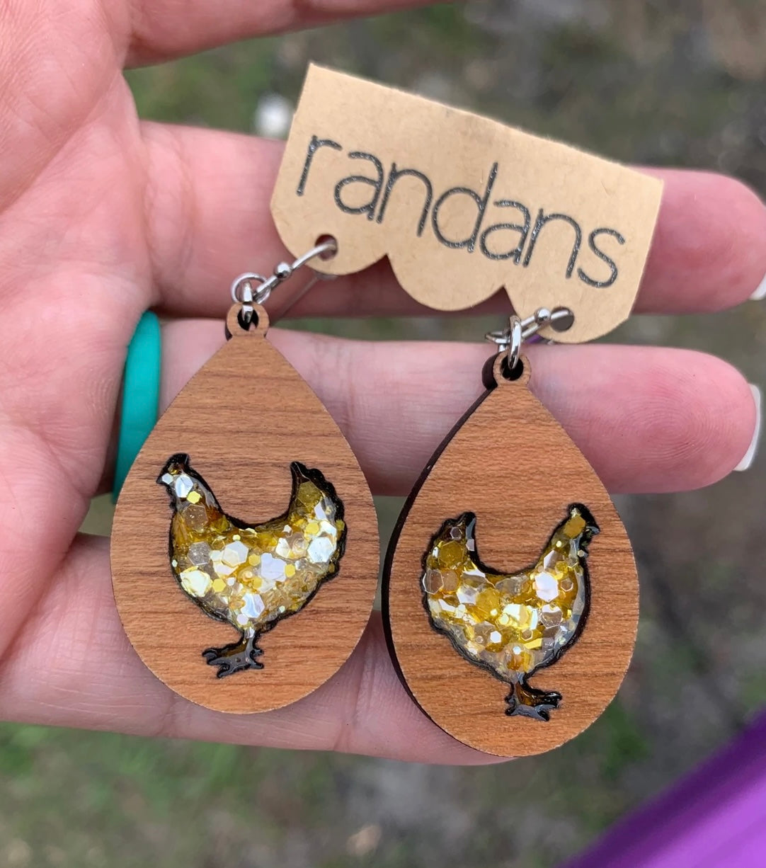 Wood and Glitter Earrings