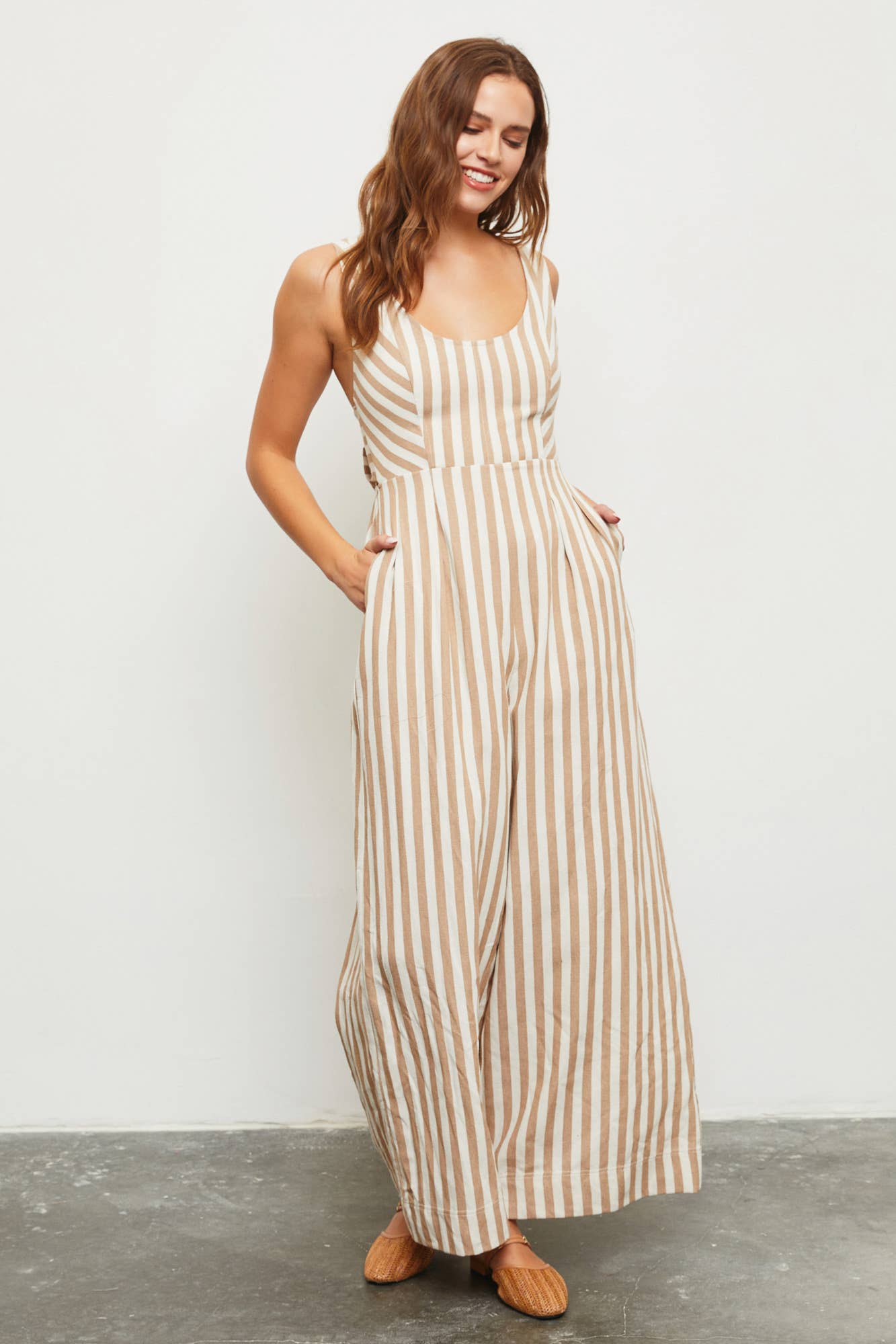 Tie Back Stripe Jumpsuit