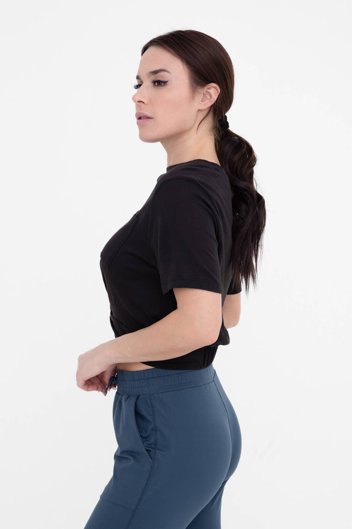 Twisted Front Gathered Back Athleisure Crop Top