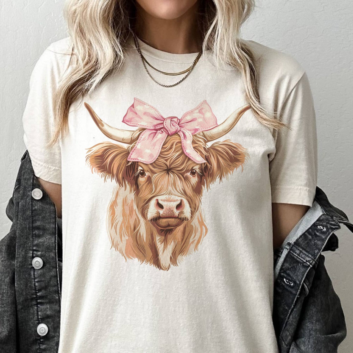 Highland Cow Pink Bow Tee