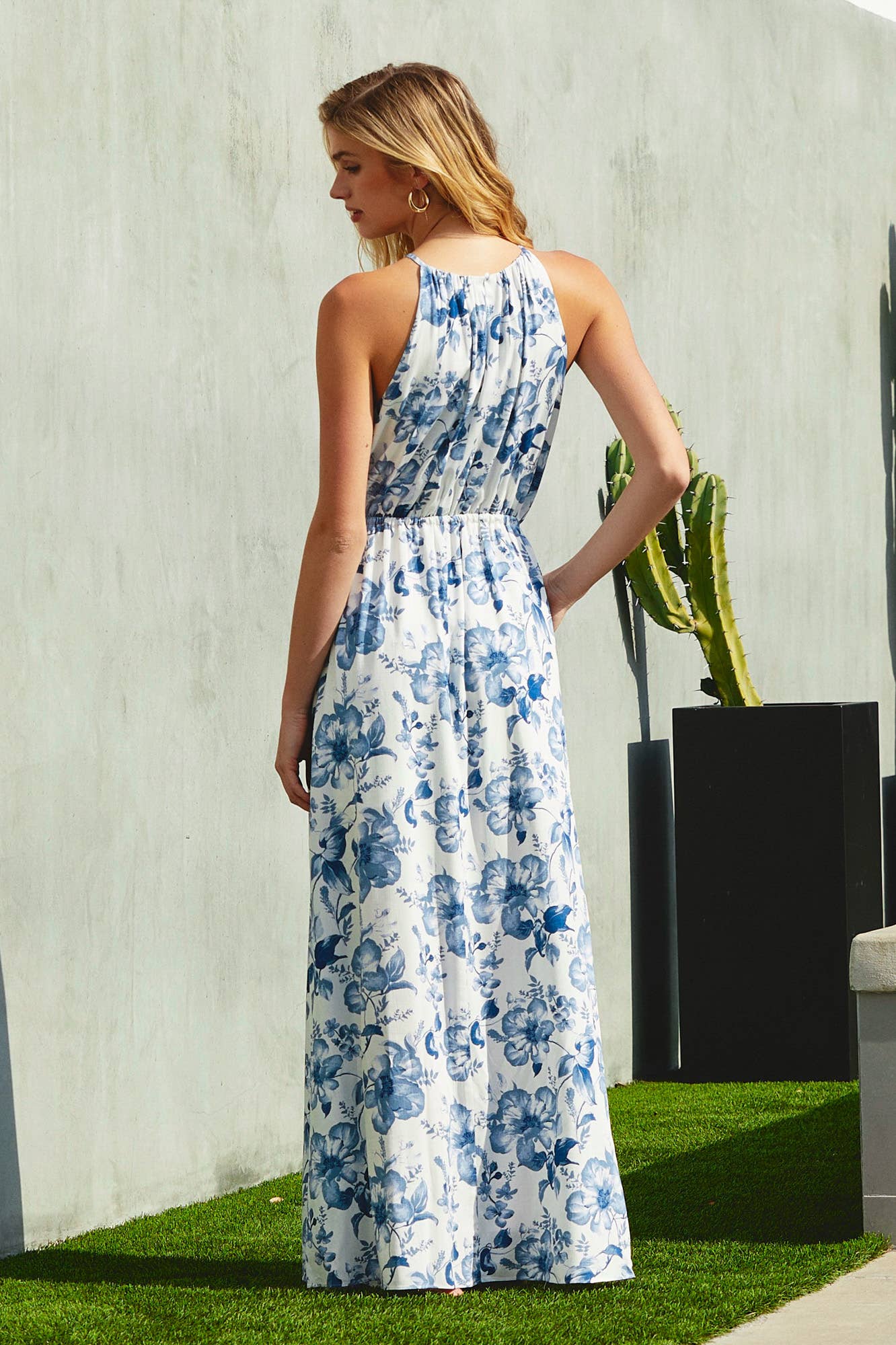 Blue Flower Print Maxi