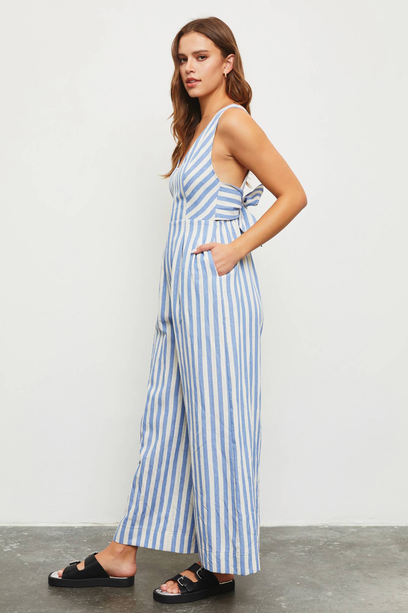 Tie Back Stripe Jumpsuit