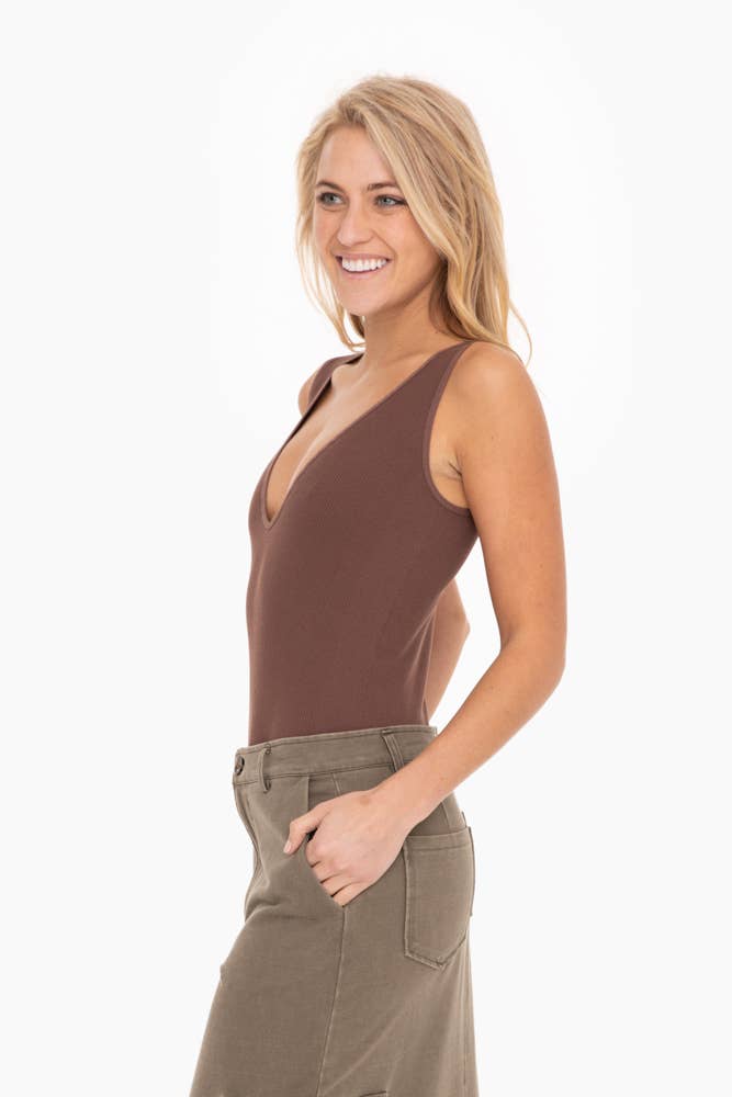 Ribbed Seamless Scoop-Neck Sleeveless Bodysuit