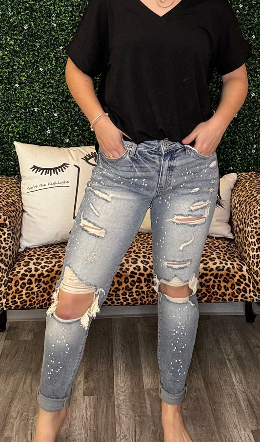 Kancan High Rise Boyfriend Distressed Jean