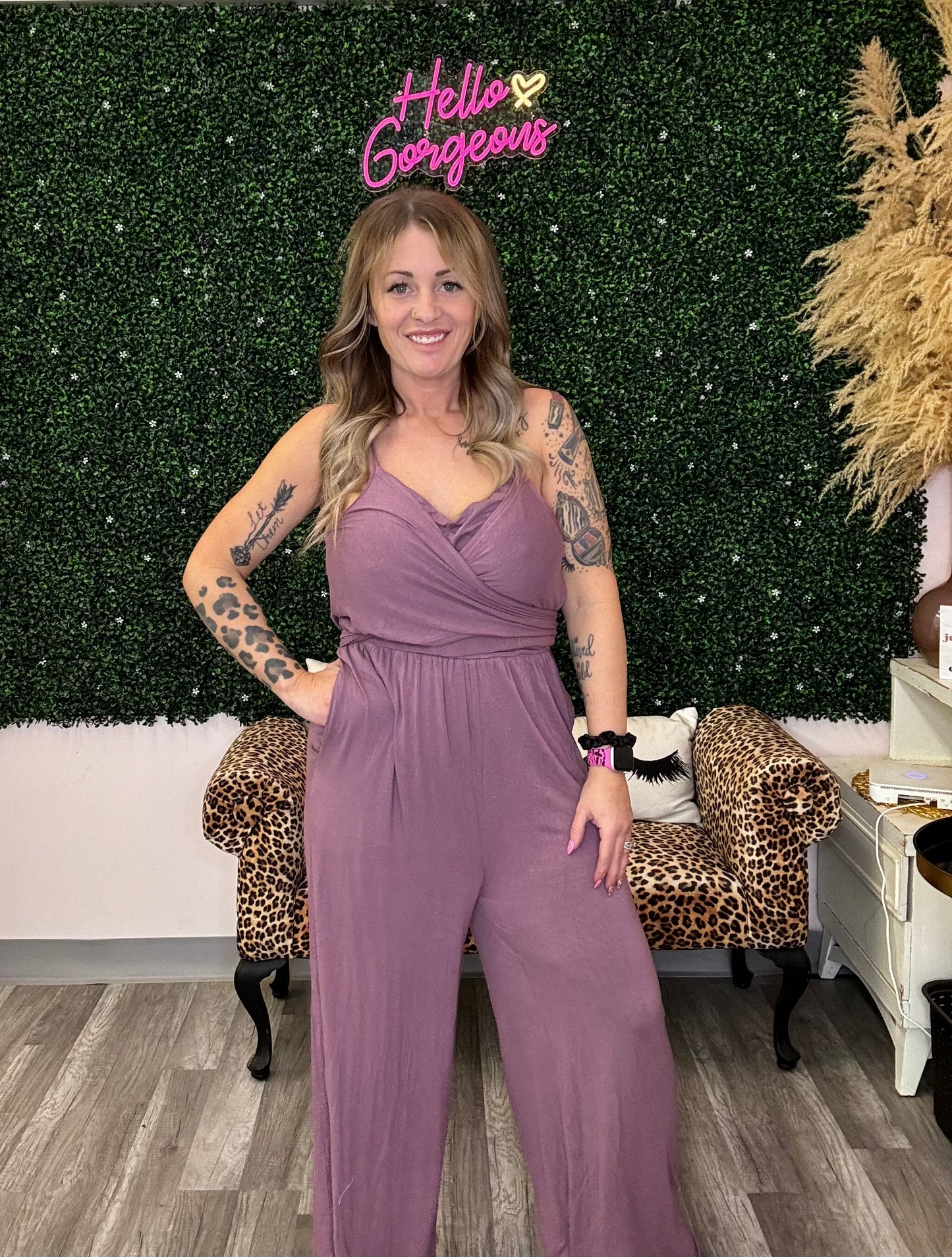 Purple Tie Front Jumpsuit