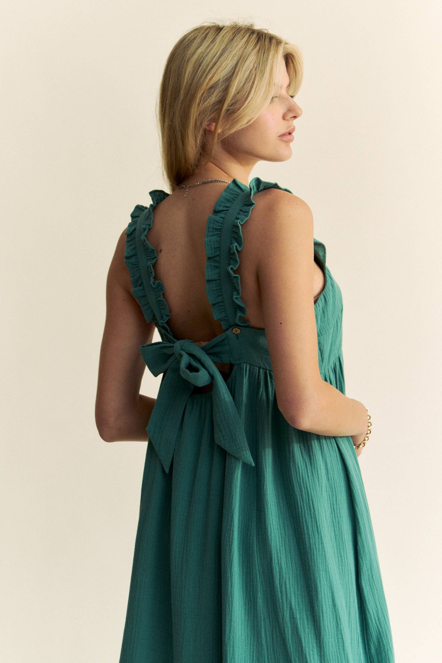 Emerald City Square Neck Tie Back Midi Dress