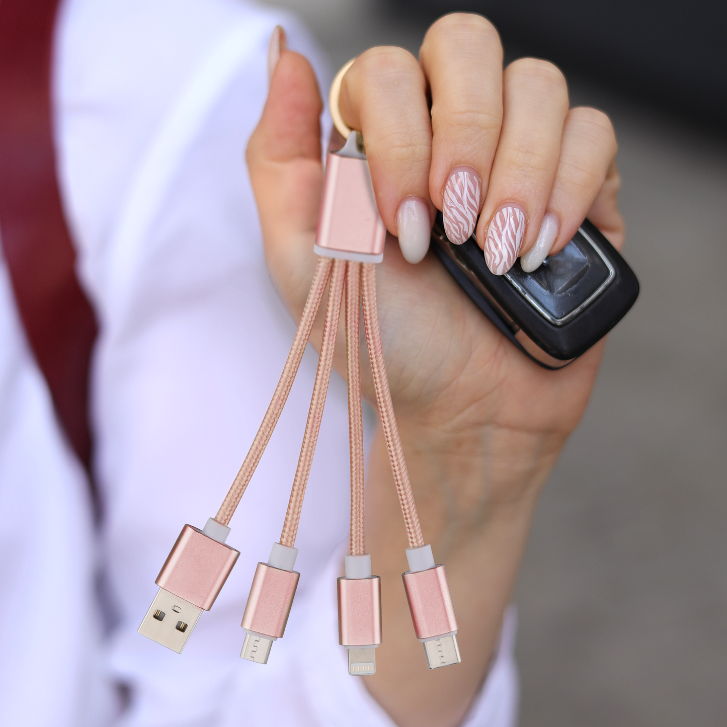 3-in-1 Charging Keychain - Rose Gold