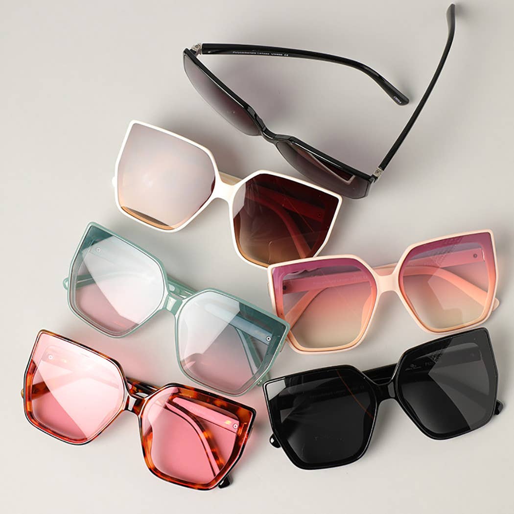 High Fashion Metal Temple Square Frame Sunglasses