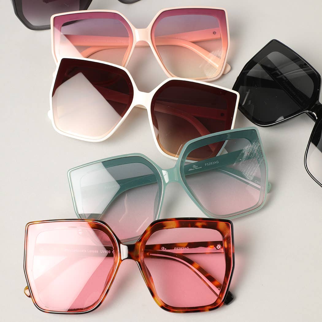 High Fashion Metal Temple Square Frame Sunglasses