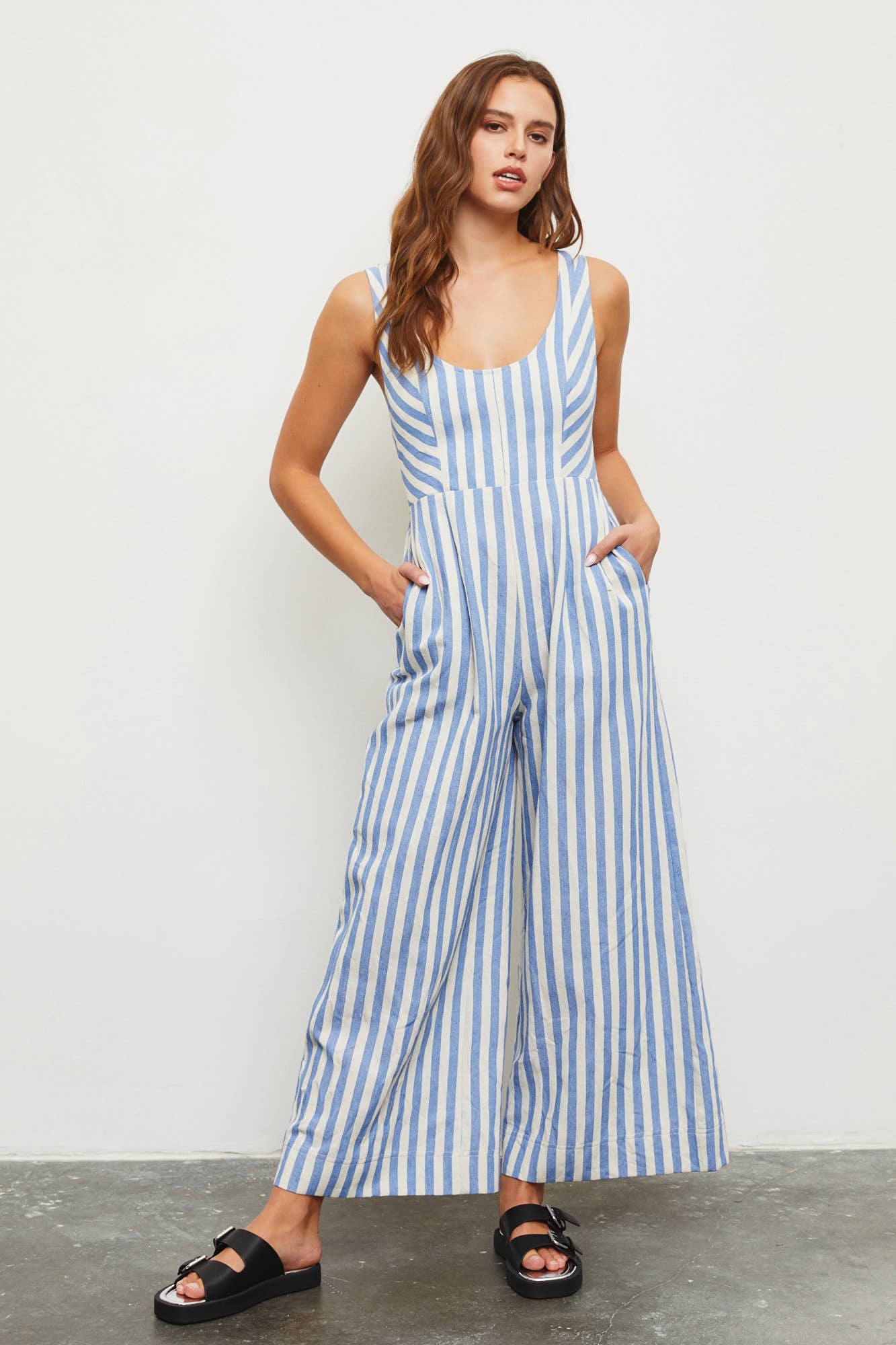 Tie Back Stripe Jumpsuit