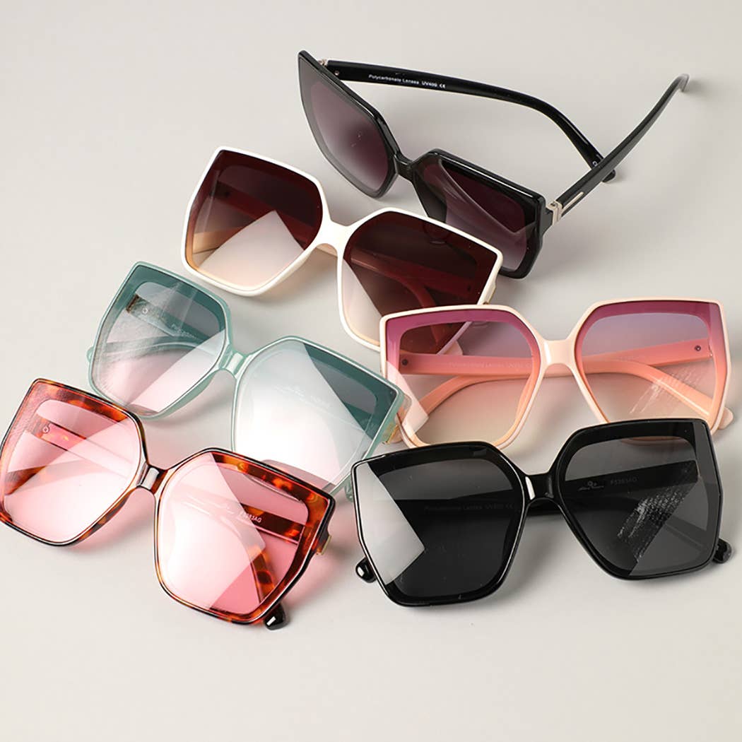 High Fashion Metal Temple Square Frame Sunglasses