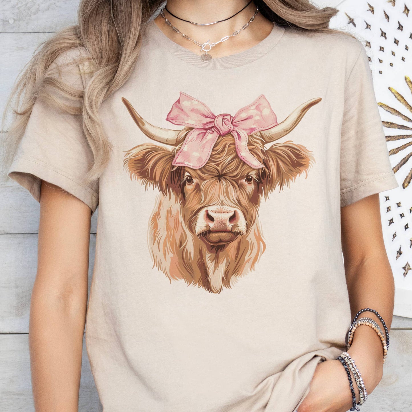 Highland Cow Pink Bow Tee