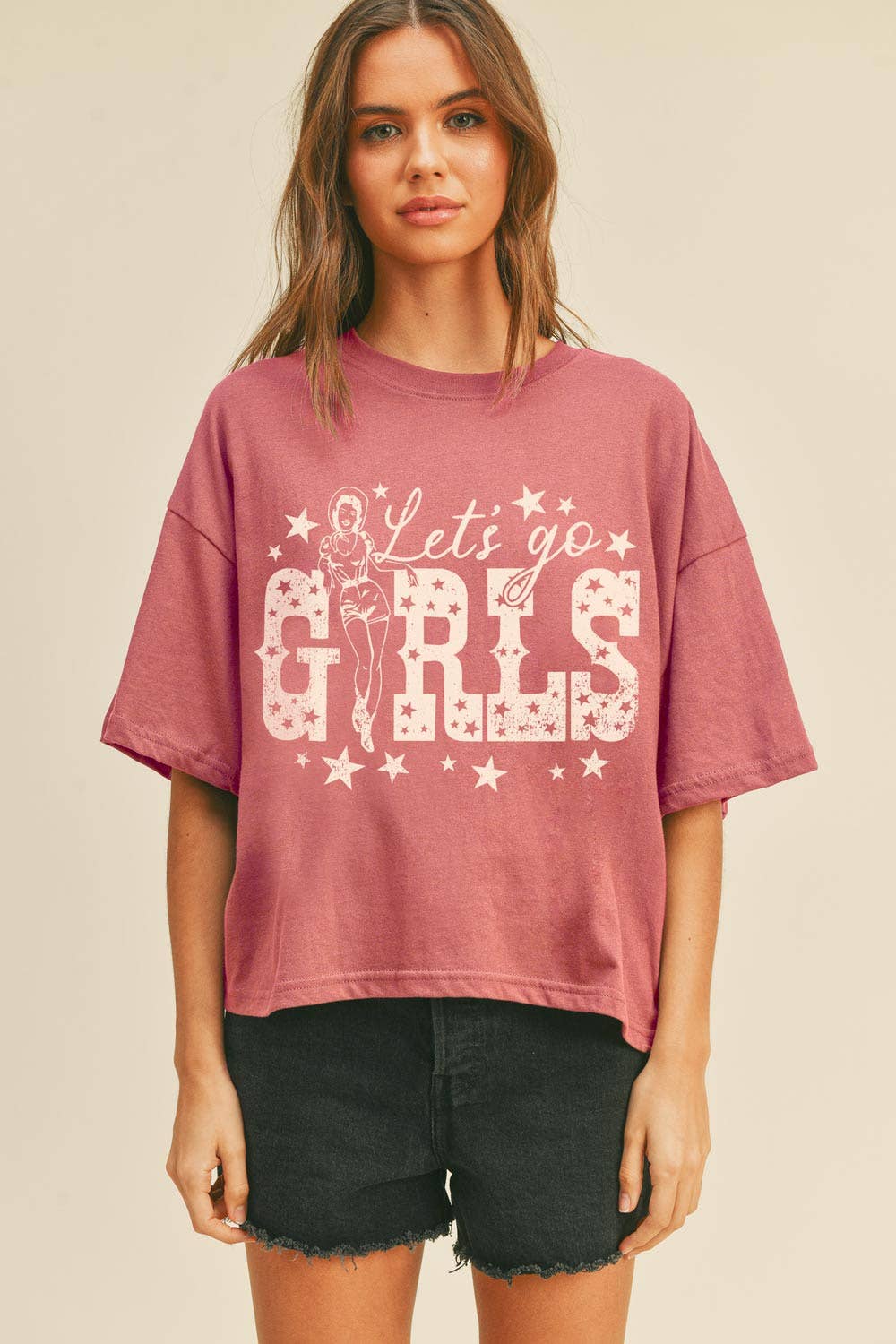 Lets Go Girls Graphic Tee (Long Crop Top)