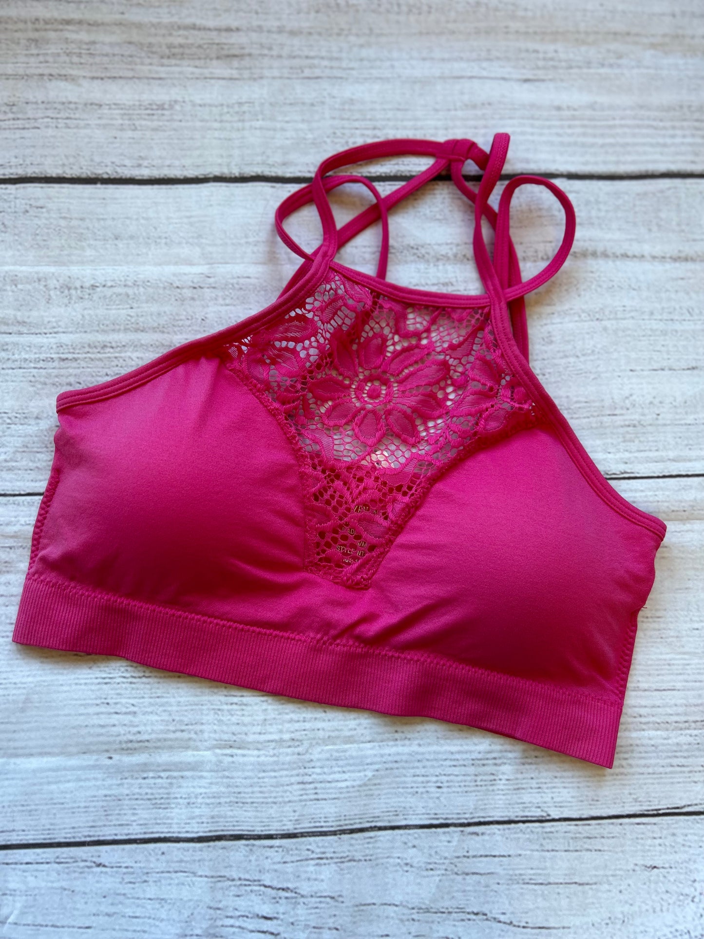 HIGH NECK LACE CUTOUT BRALETTE