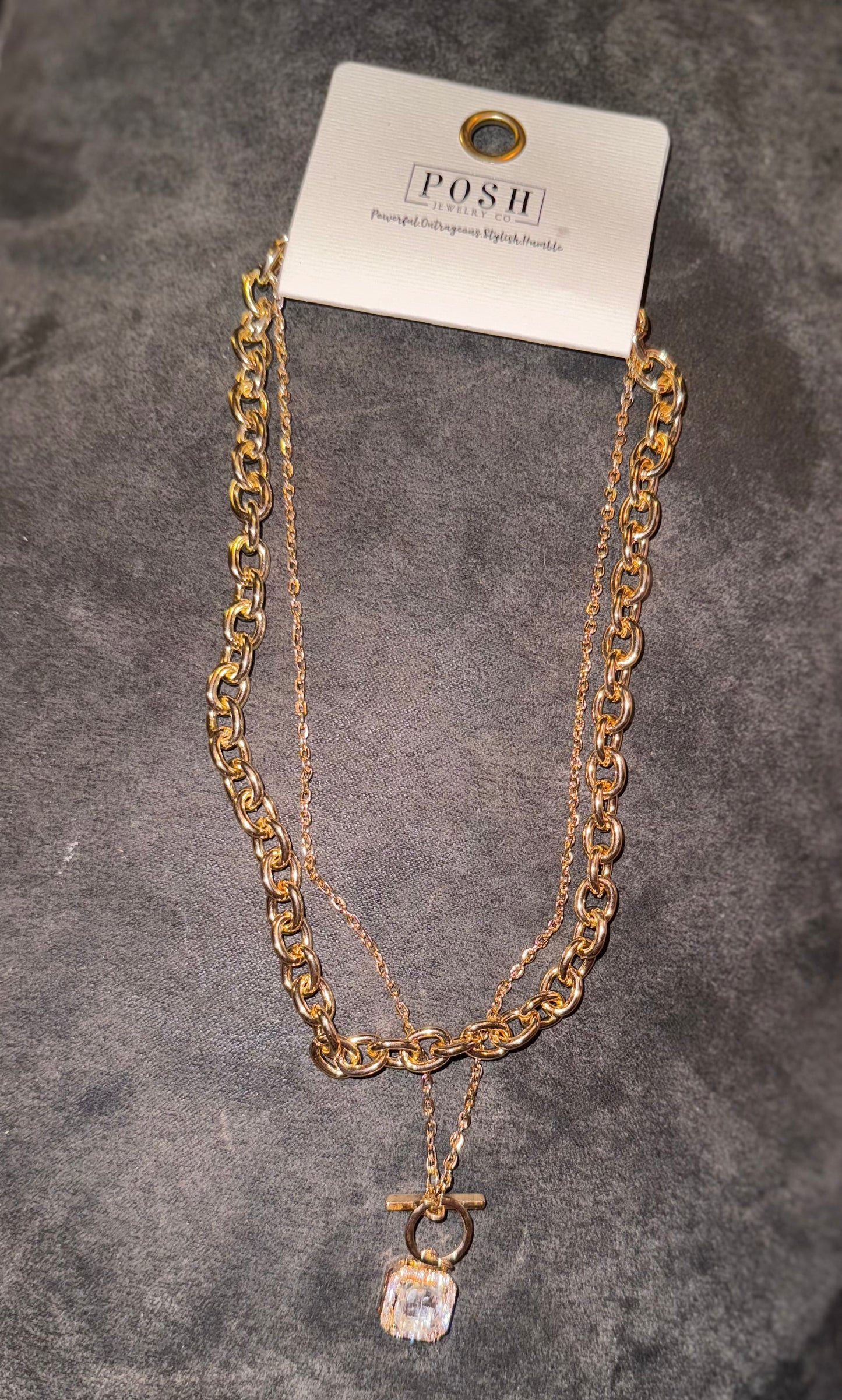 Double Chain Necklace with CZ Center