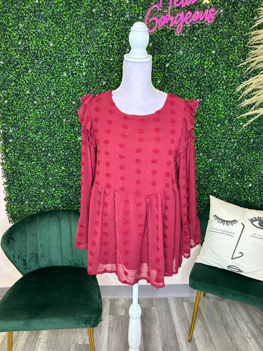 Ruby Red Peplum Top