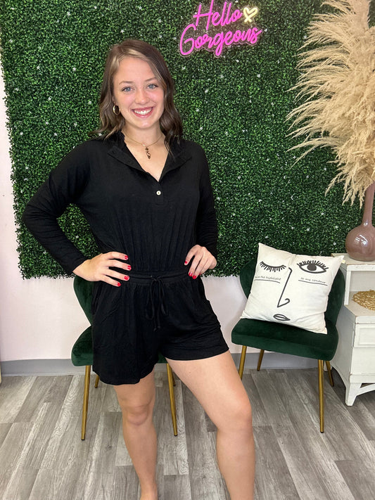 Black Longsleeve Shorts Romper